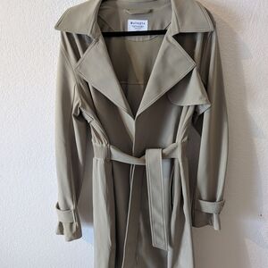 Athleta Tan Trench Coat with Belted Waist and Notched Lapels